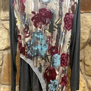 Unique Ali Miles Soft Lightweight Artsy Sweater Floral & Gray Women XL Pullover